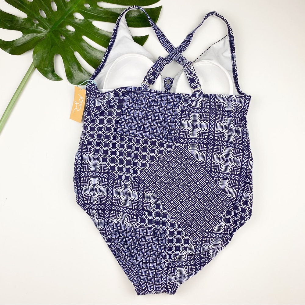 New Kona Sol Navy Geometric Swimsuit 26W - Picture 4 of 8